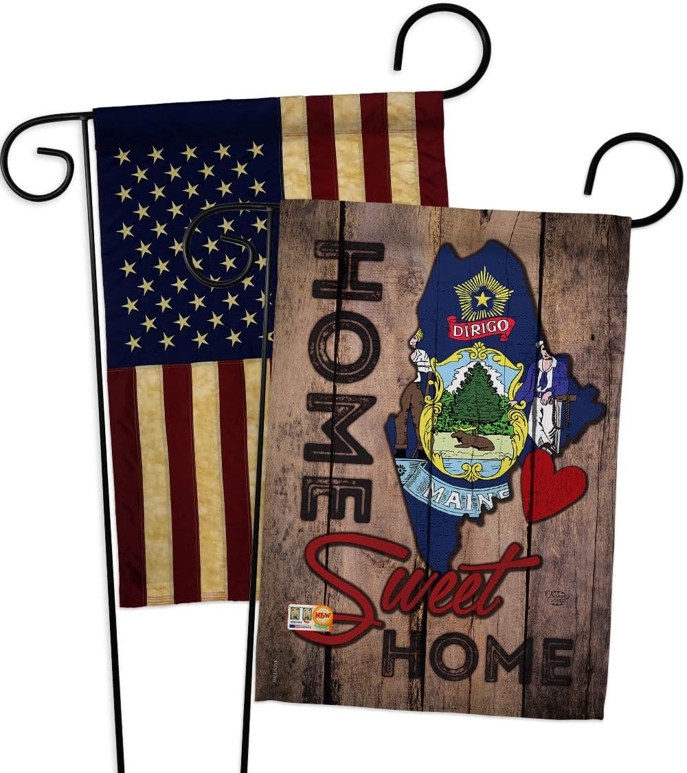 State Maine Home Sweet Garden Flags Pack Americana States USA American Territories Republic Country Particular Area Vintage Applique Small Gift Yard House Banner Made In 13 X 18.5