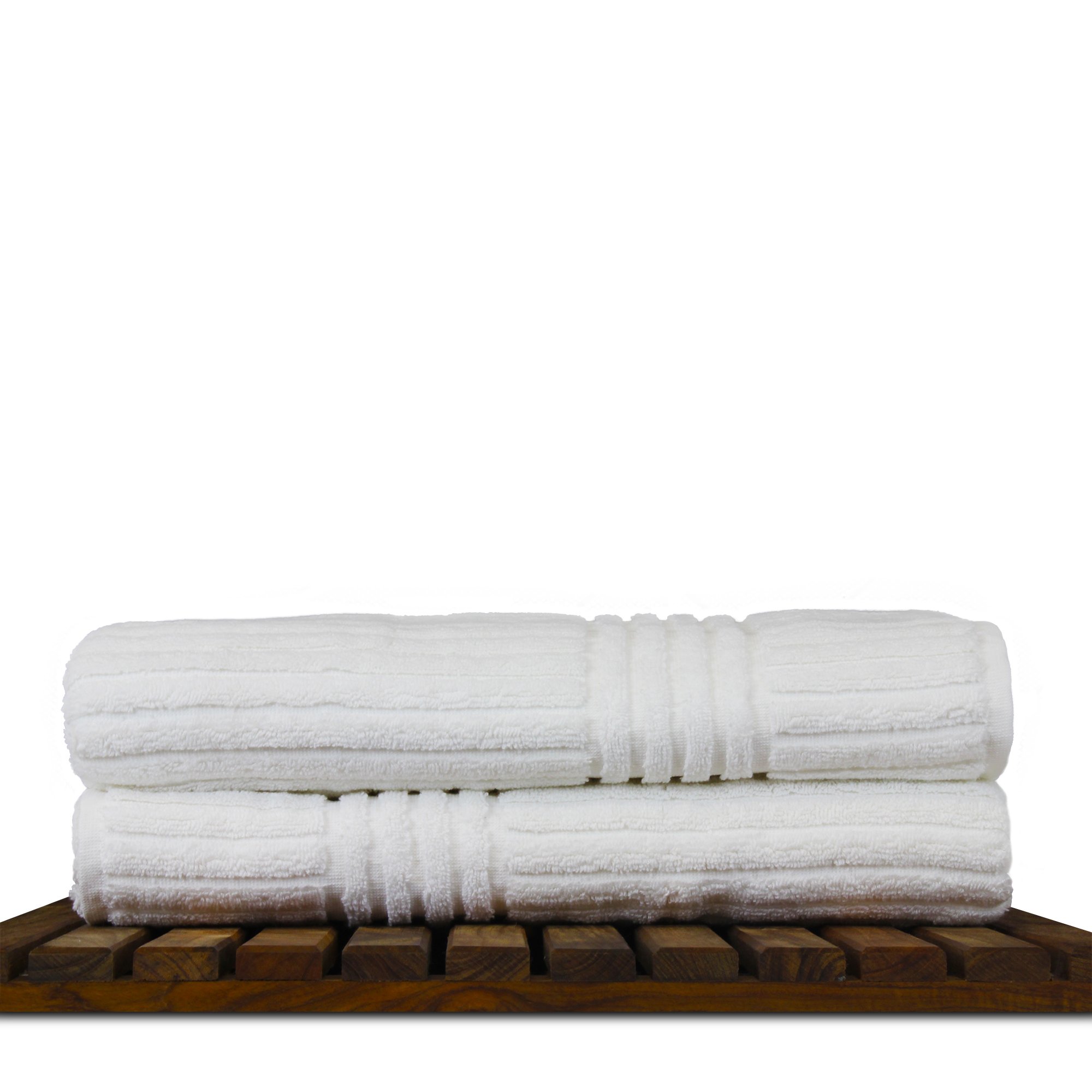 Luxury Hotel & Spa Towel 100% Pure Turkish Cotton Ribbed Channel Pattern - Bath Towel (Bath Towel - Set of 2, White)