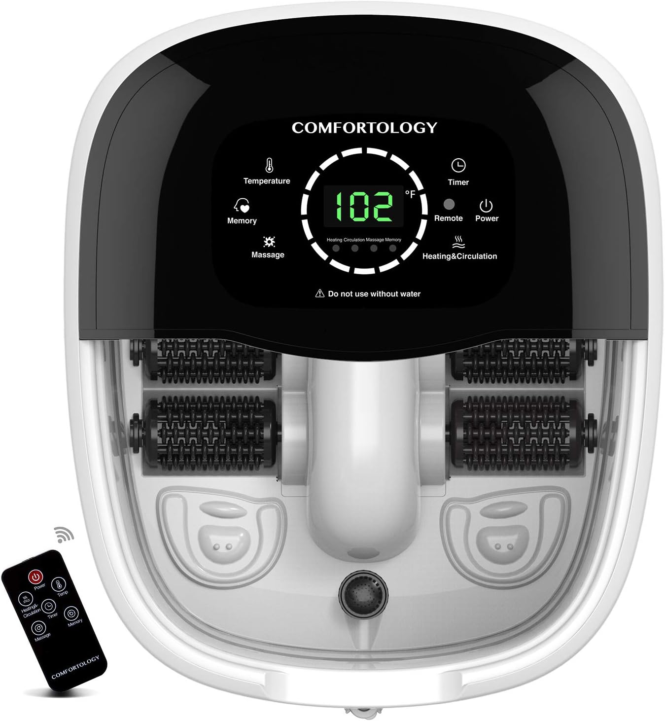 Foot Spa Massager - Exclusive Circulating Heating System, 4 Motorized Massage Rollers, Whisper Quiet, Deep Bath Tub with Remote