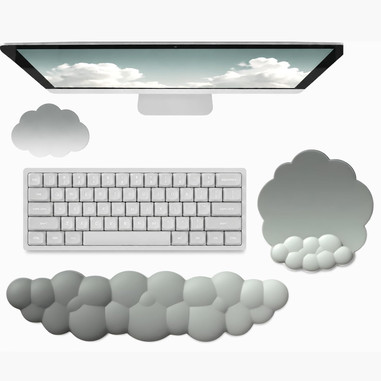 THONIV - Cloud Wrist Rest for Keyboard and Mouse, Soft Memory Foam Support with Non-Slip Base, Cute Cloud Design for Typing, Gaming, Office, Bonus Coaster Included for Desk Aesthetic (Green Gradient)