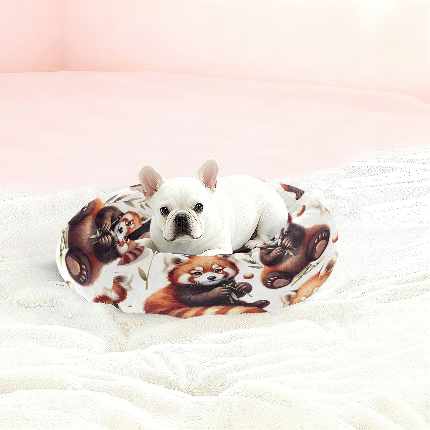 Dog Bed Ultra Soft Fluffy Comfortable Cat Bed, Cute Red Panda Washable Dog Beds Anti-Slip Round Pet Beds for Medium Dogs
