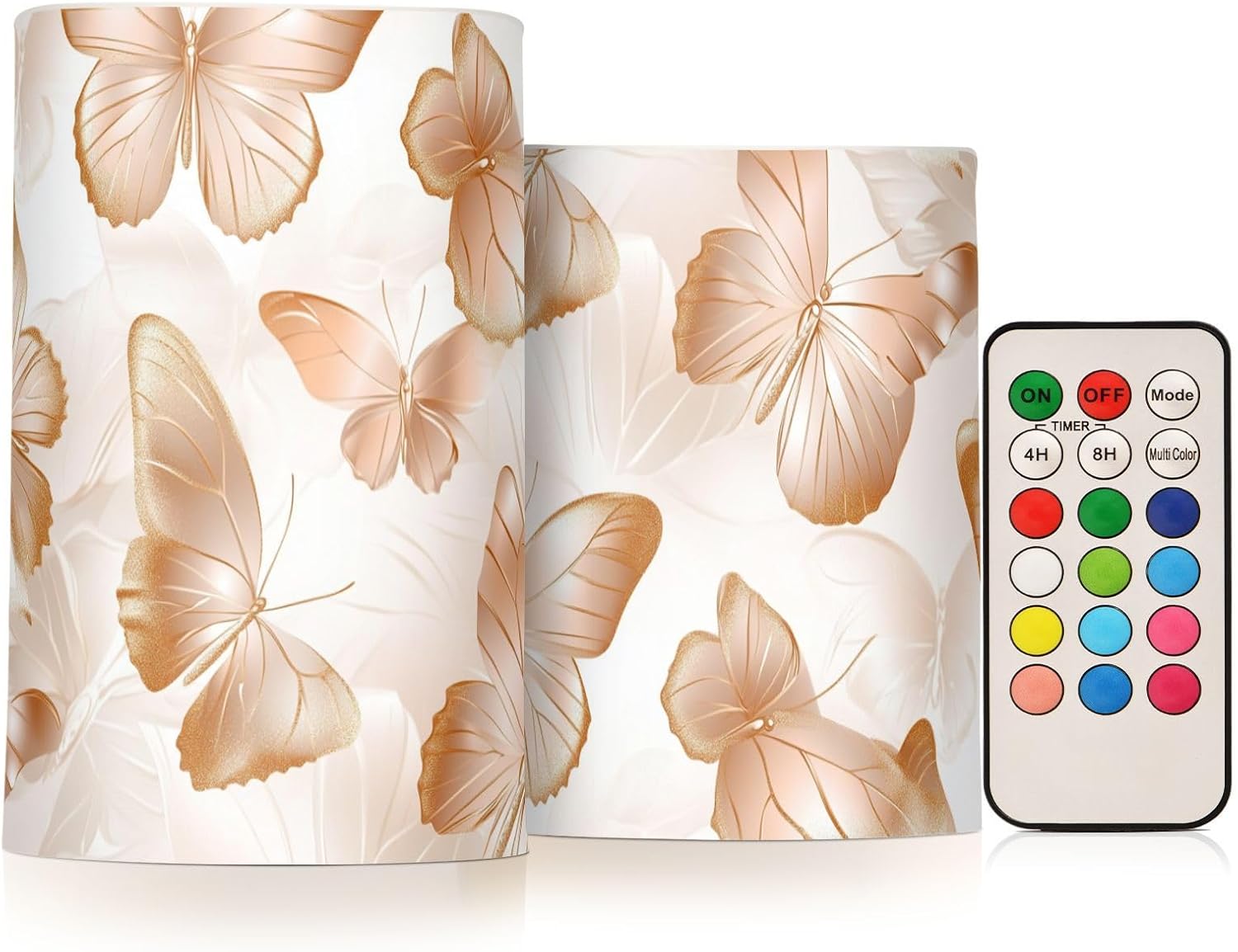 Butterfly Valentines Gold Battery flameless Candles Set Electronic Lights Windproof Remote Control for Easter Small Battery Operated 2-Piecing Set