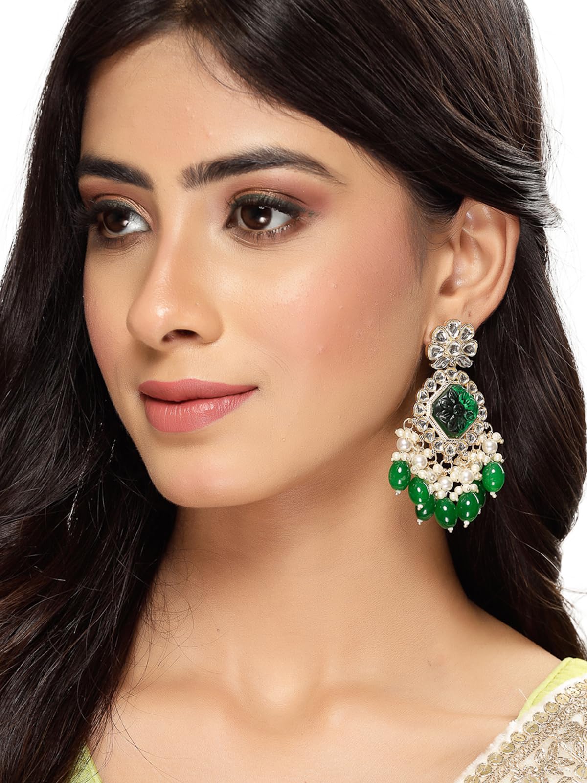 Floral Kundan Dangle Drop Earrings (E104830)