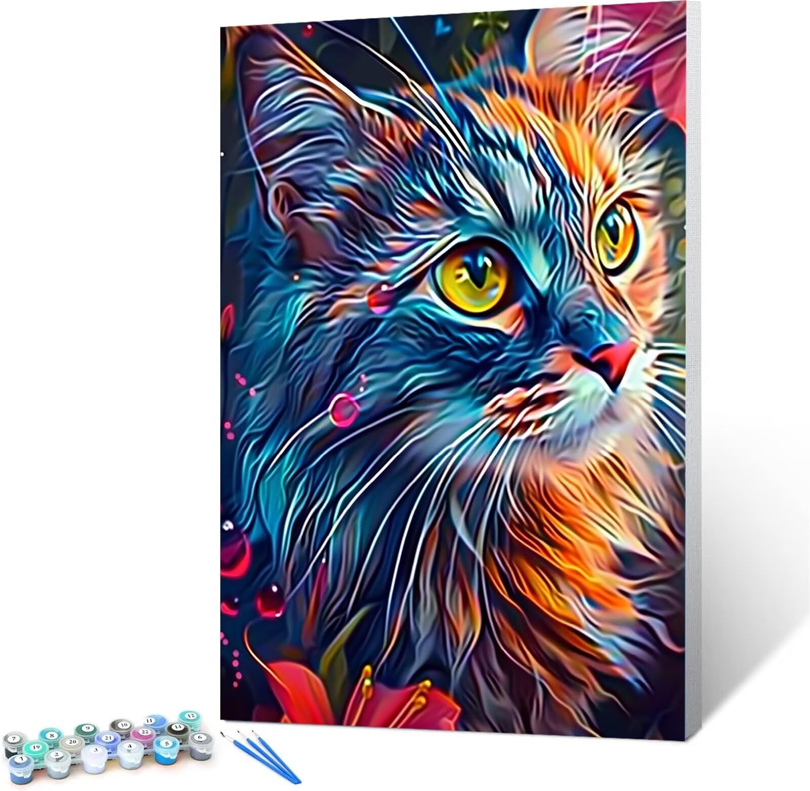 Peepezo Malen nach Zahlen Kinder ab 7 8 9 10 Jahre Mädchen, Malen nach Zahlen Erwachsene Malen-Nach-Zahlen Kinder Teenager Kreatives fürGeschenkideen Malen nach Zahlen Katze Tau 60x80cm (mit Rahmen)