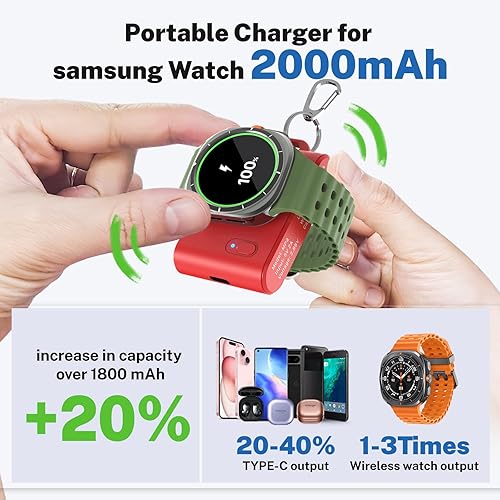 Miniatura 9 de Cargador de reloj portátil para Samsung, cargador magnético 2 en 1 de reloj Samsung de 2000 mAh, cargador de batería inalámbrico de viaje, cargador