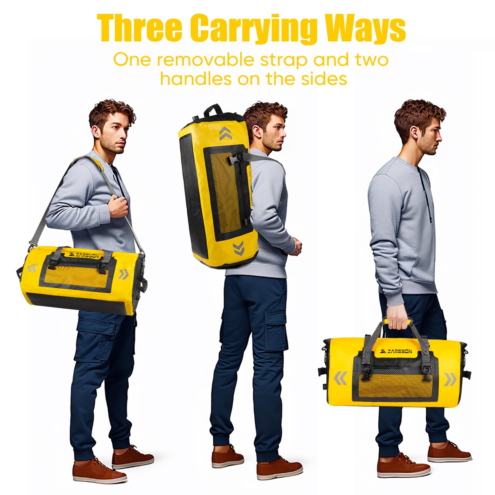 Wasserdichte Reisetasche mit Roll-Top, Reise-Wochenendtasche, 40 l/66 l, strapazierfähig, hält Ausrüstung trocken, mit Reißverschluss innen/Außentaschen und MOLLE-Schlaufen, strapazierfähige Gurte und