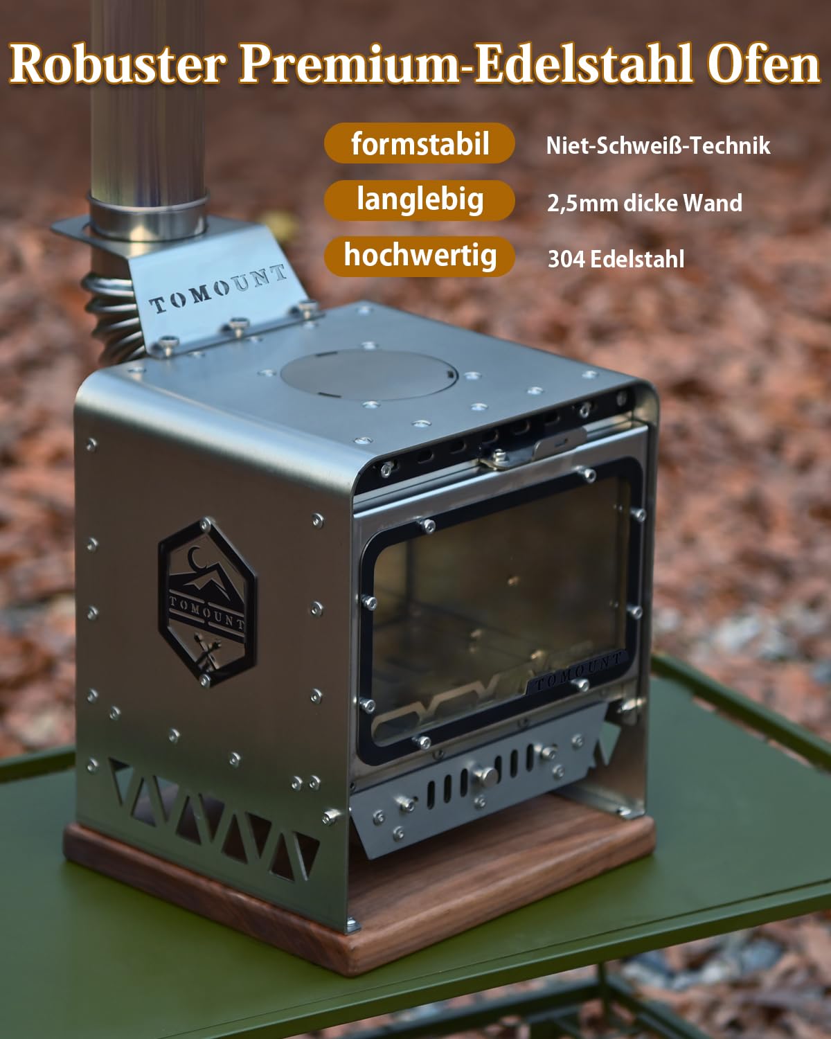 TOMOUNT Zeltofen KunPan Tischherd tragbar Mini-Tisch Ofen Kleiner Tischkocher Holzofen für Camping, Wandern, Grillen, Kochen im Freien