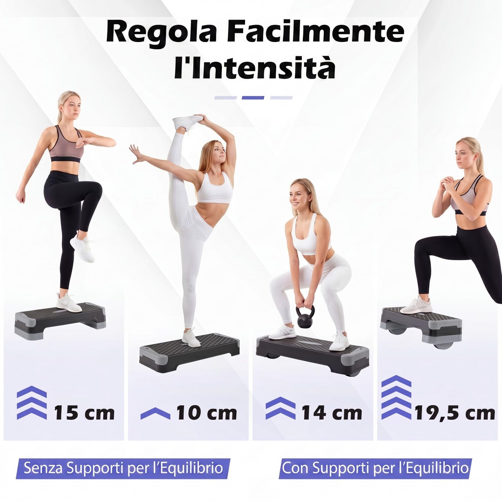 COSTWAY Step Fitness Antiscivolo e Regolabile in 4 Altezze | Stepper Fitness Casa e Palestra con Bande Resistenza, Rialzati e Allenatori Equilibrio, Esercizio Gambe, Glutei e Braccia