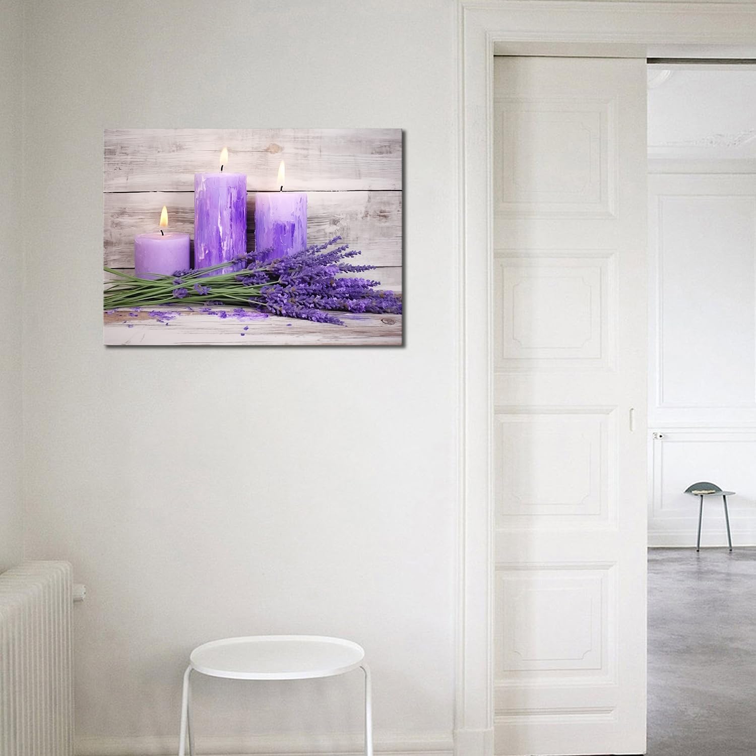 GLOKAKA Purple Lavender Spa Bathroom Decor Purple Candles Lavender Flowers Pictures Wall Decor Zen Meditation Artwork for Living Room Bedroom Spa Room Decor