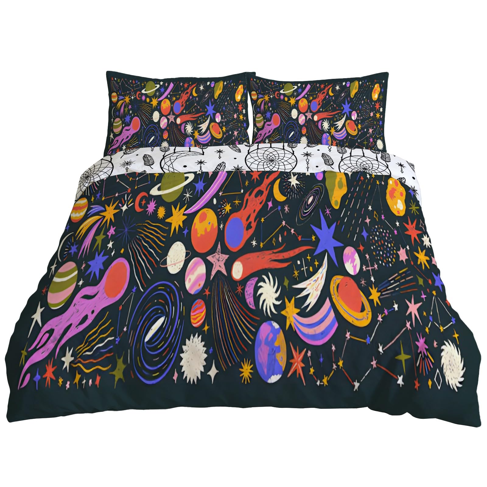 Housse de couette 240x220 cm sur le thème cosmique réversible avec ses 2 taies d'oreiller assorties