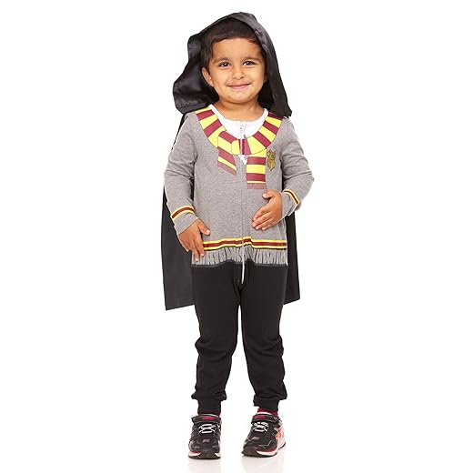 Harry Potter Infant Baby Boy Costume Romper Bodysuit and Hooded Cape Baby Set(Grey/Yellow/Red, 3-6 Months)
