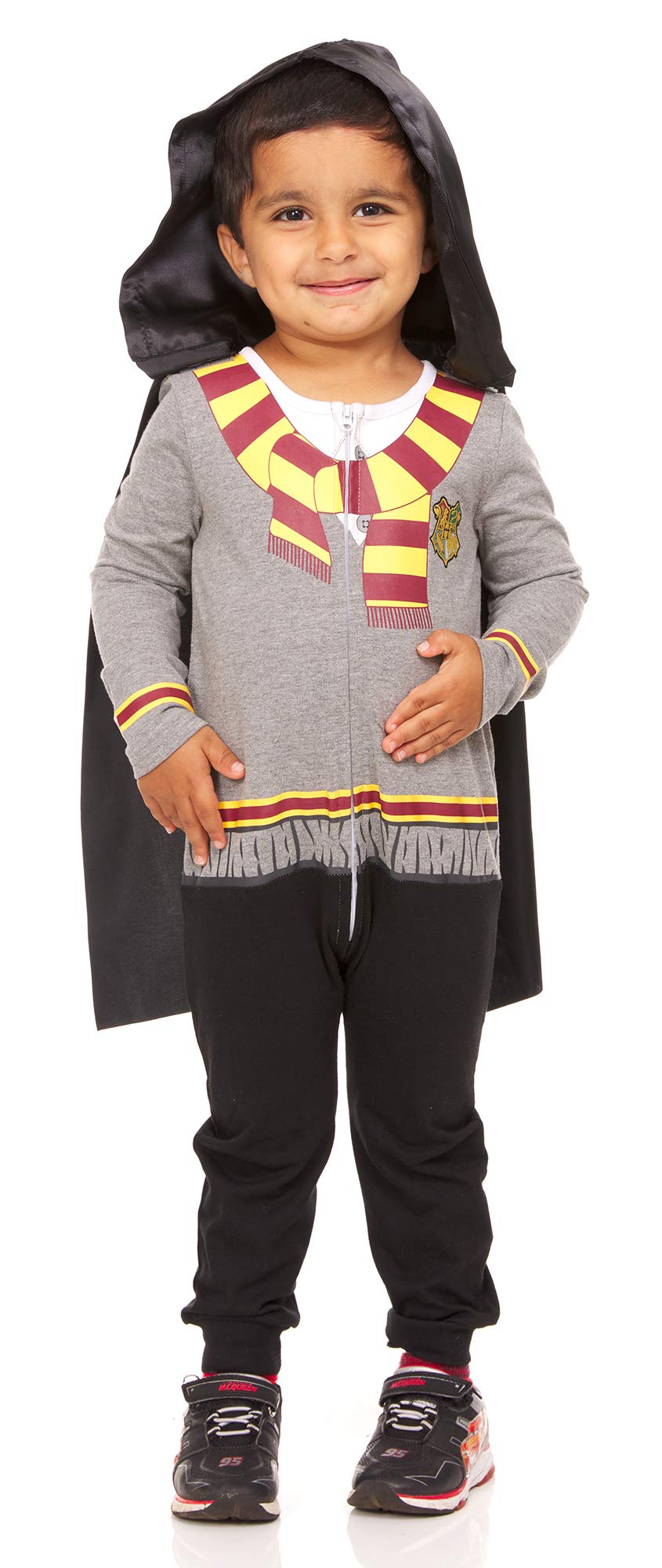 Harry Potter Infant Baby Boy Costume Romper Bodysuit and Hooded Cape Baby Cosplay Set(Grey/Yellow/Red, 3-6 Months)