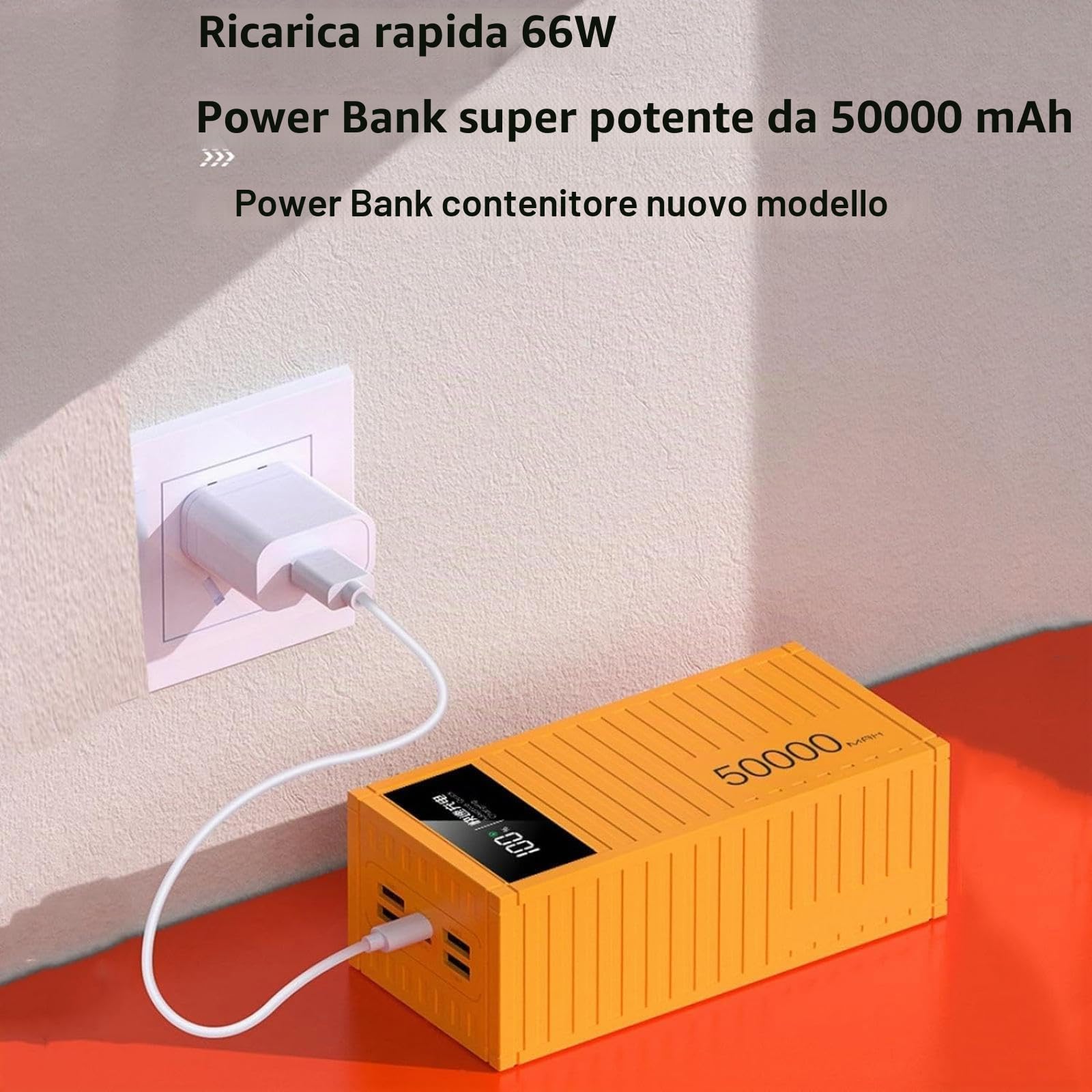 Power Bank/66 W ricarica super veloce 100000 mAh contenitore con display digitale Power bank 1w20.000 alimentatore mobile di grande capacità per esterni (20000 mAh/giallo)