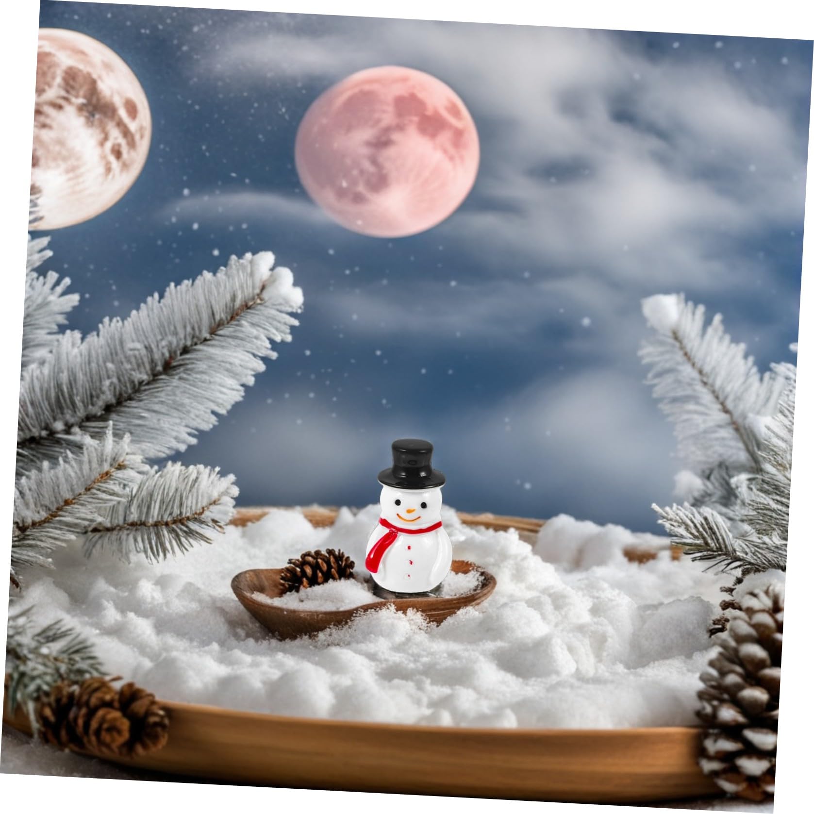 Miniatur Schneemann Figuren mit Schwarzem Hut aus Kunstharz 20 Stück Stabile und Leichte und Selbstgemacht Bastelzubehör Weihnachtsdeko für Desktop