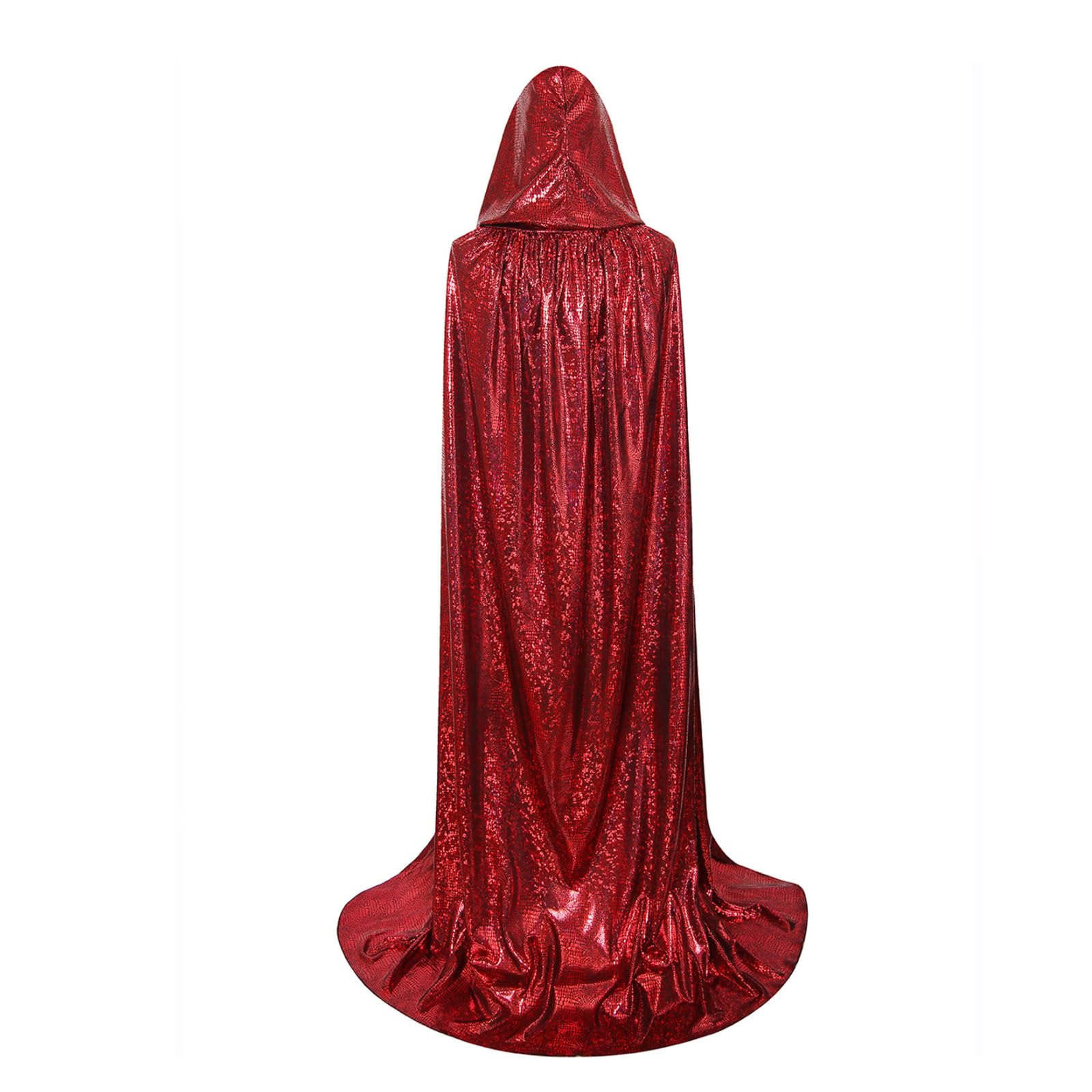 RRCBMD Adult Unisex Full Length Hooded Cloak Sparkle Shiny Cape with Hood Women Men Halloween Mardi Gras Wizard Cosplay Costume Red 43.3Inch - Image 2