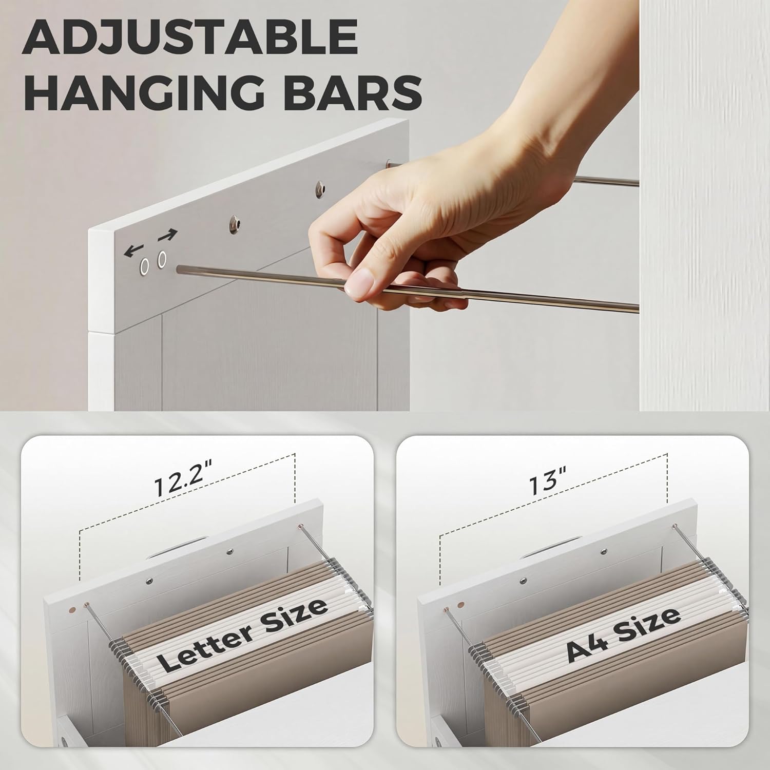 HOMCOM 3 Drawer File Cabinet with Silent Slides, Vertical Filing Cabinet for Hanging A4/Letter Size, Rustic Farmhouse Printer Stand with Storage for Home Office, Distressed White