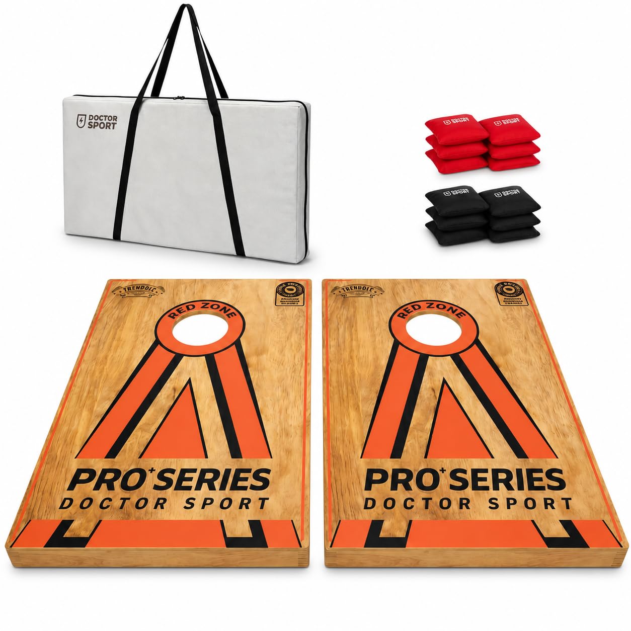 Dr Sport Cornhole Pro+ Set 90×60 cm – 2 Boards (Double Set) – Echtholz – 14 kg – 8 Bean Bags & Tragetasche