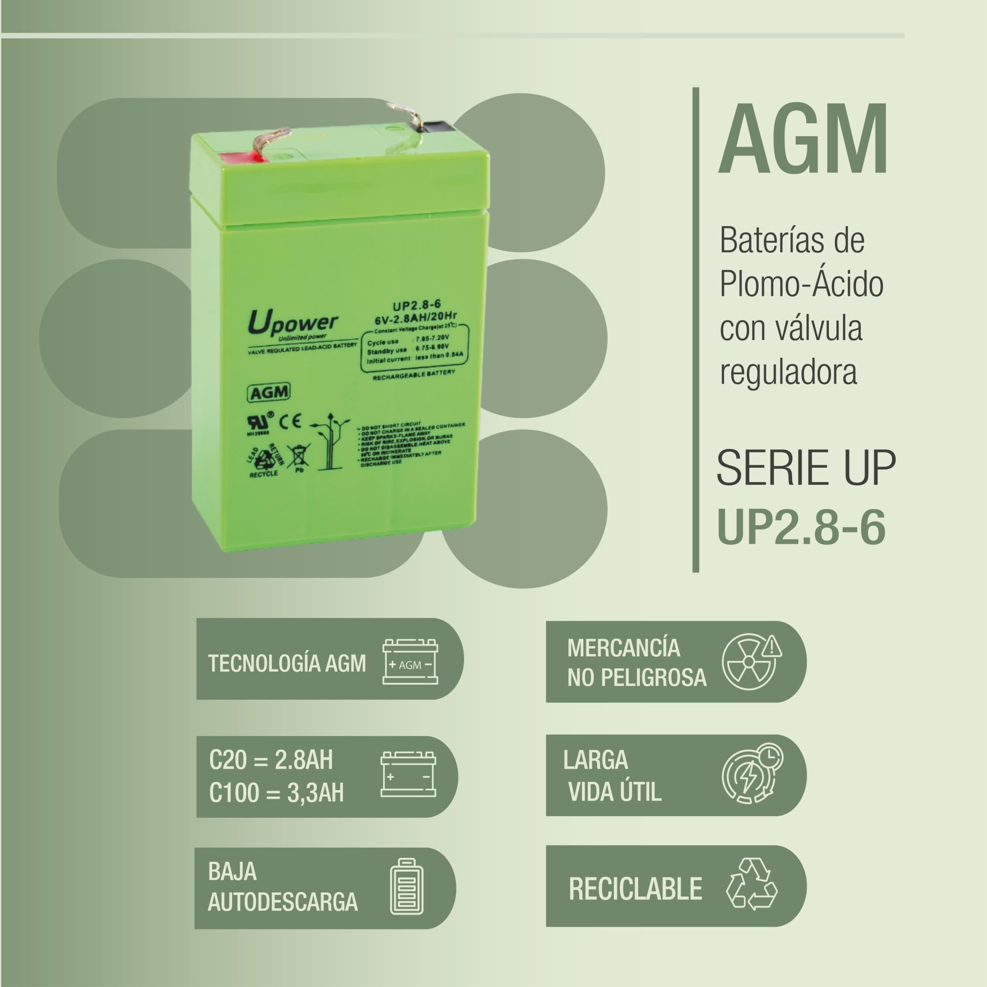 Master U-Power UP - AGM 2.8Ah 6V akumulator ołowiowy