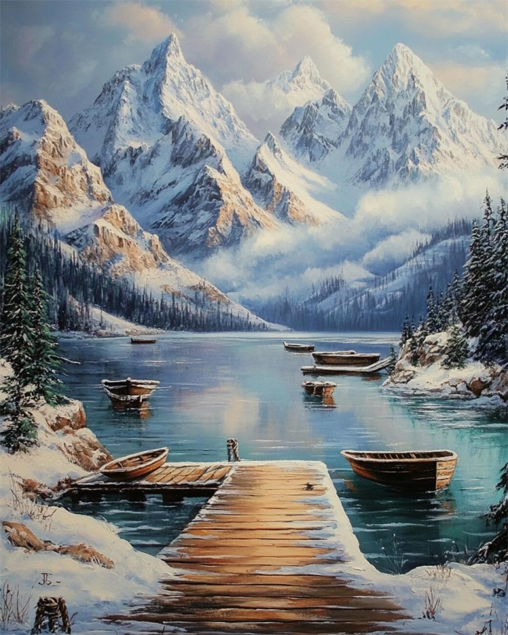 RKFLGEW DIY Seed Bead Embroidery Kits Snow Mountain Oil Painting 50x70cm