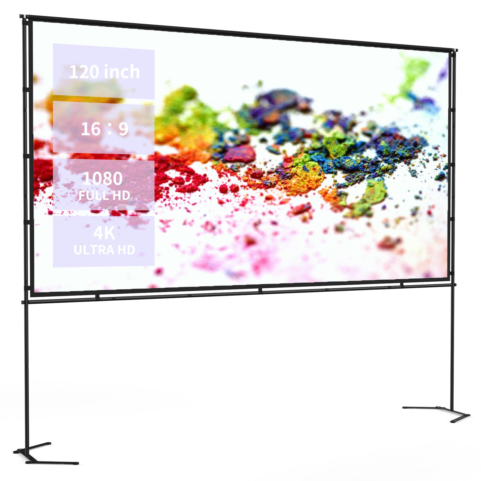 Pantalla Proyector Portátil 120 Pulgadas con Soporte, Marco Rápido Resistente a Arrugas para Interior y Exterior, Pantalla de Proyección 16:9 Compatible 4K HD para Cine en Casa — view 7
