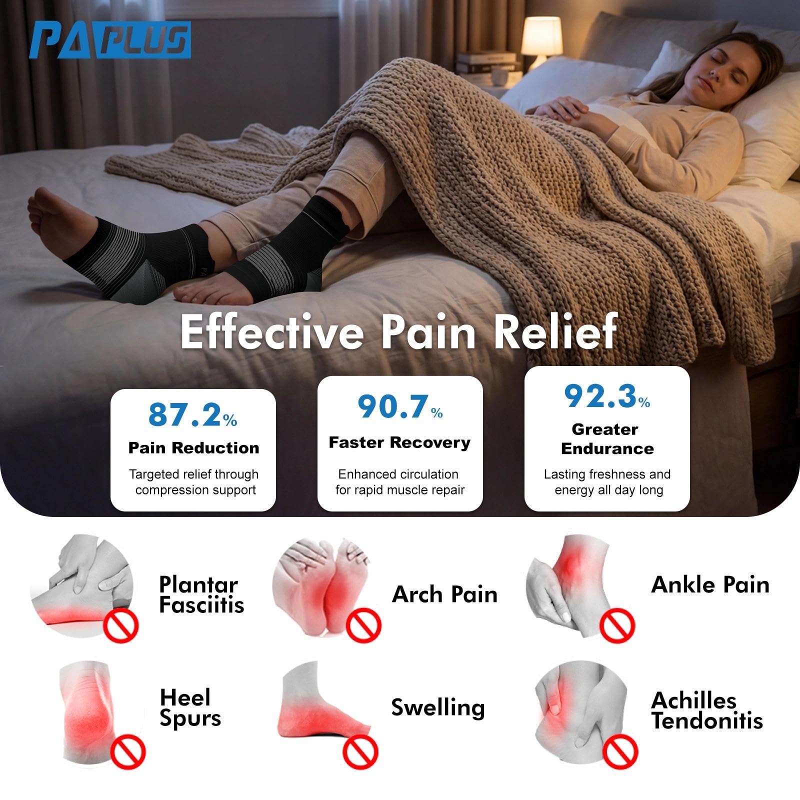 Calcetines de compresión para fascitis plantar (6 pares) para hombre y mujer, calcetines de compresión con arco y soporte de tobillo (negro, pequeño)