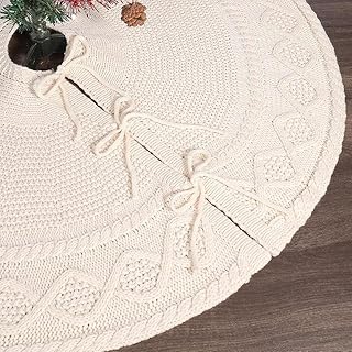 Cream White Christmas Tree Skirt,Knitted Christmas Tree Skirt,Christmas Skirts for Xmas Trees,Farmhouse Christmas Decor Xm...