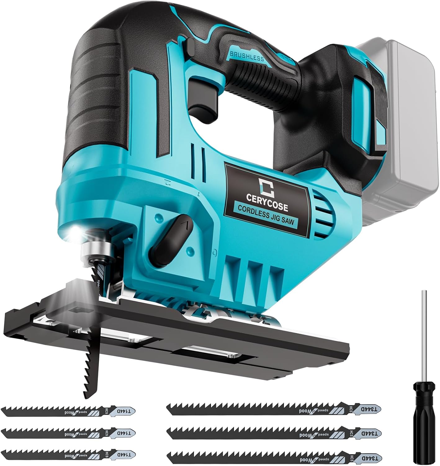 Jigsaw Compatible With Makita 18V, Cordless jig saw tool Brushless Motor, 0°- 45° Bevel Cuts, LED Light with 3 Position Orbital Setting for Straight/Curve/Bevel/Circle Cutting (NO Battery)
