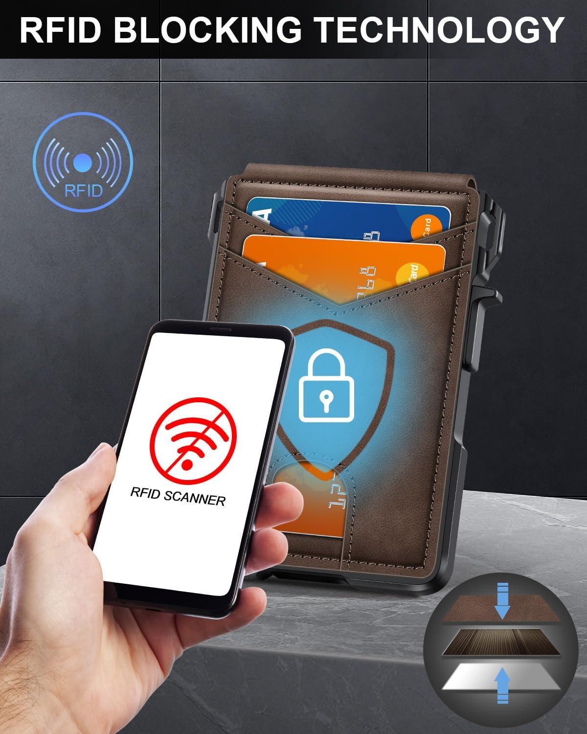 Wallet for Men, Mens Minimalist Wallet 9-13 Cards, Slim Compact Wallet with Money Clip & ID Window, RFID Blocking Smart Pop Up Card Wallet, Metal Aluminum Credit Card Holder Bifold Wallet - Image 4