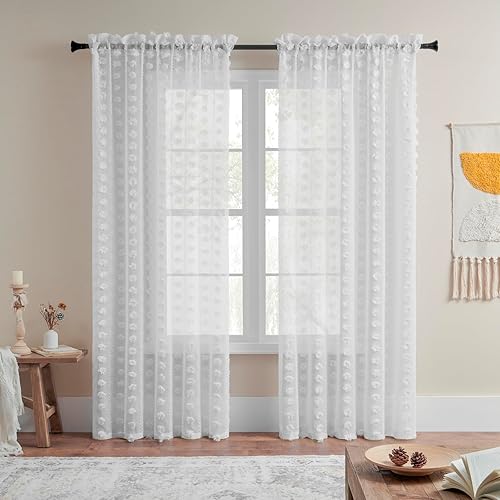 Miniatura 2 de MINTROOM Cortinas traslúcidas bohemias blancas de 84 pulgadas de largo, cortinas semitransparentes para habitación de niñas y niños, bonitas