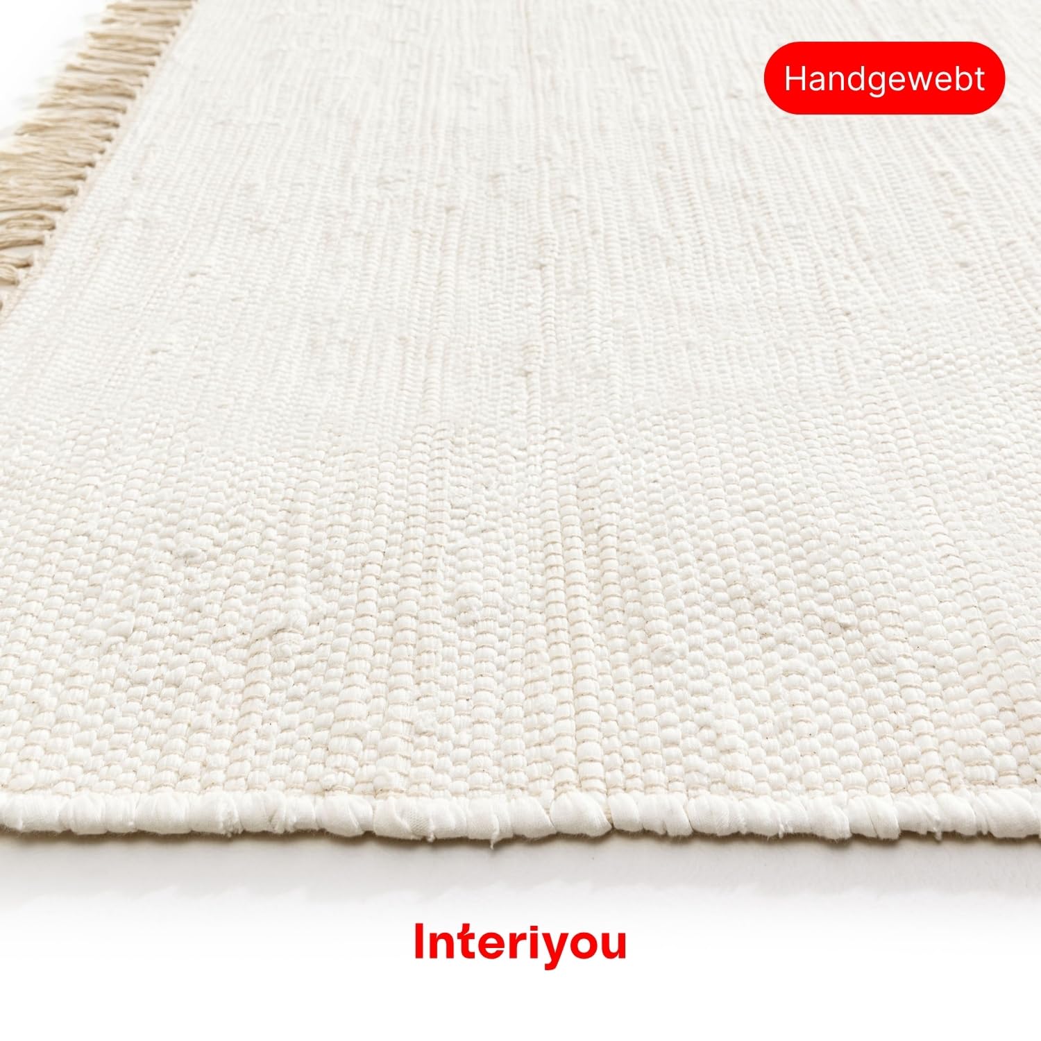 Interiyou Toledo Teppich aus Baumwolle - 70x200 cm Weiß - Handgewebter Teppich mit Fransen für Wohnzimmer, Schlafzimmer, Kinderzimmer, Esszimmer, Küche oder Flur