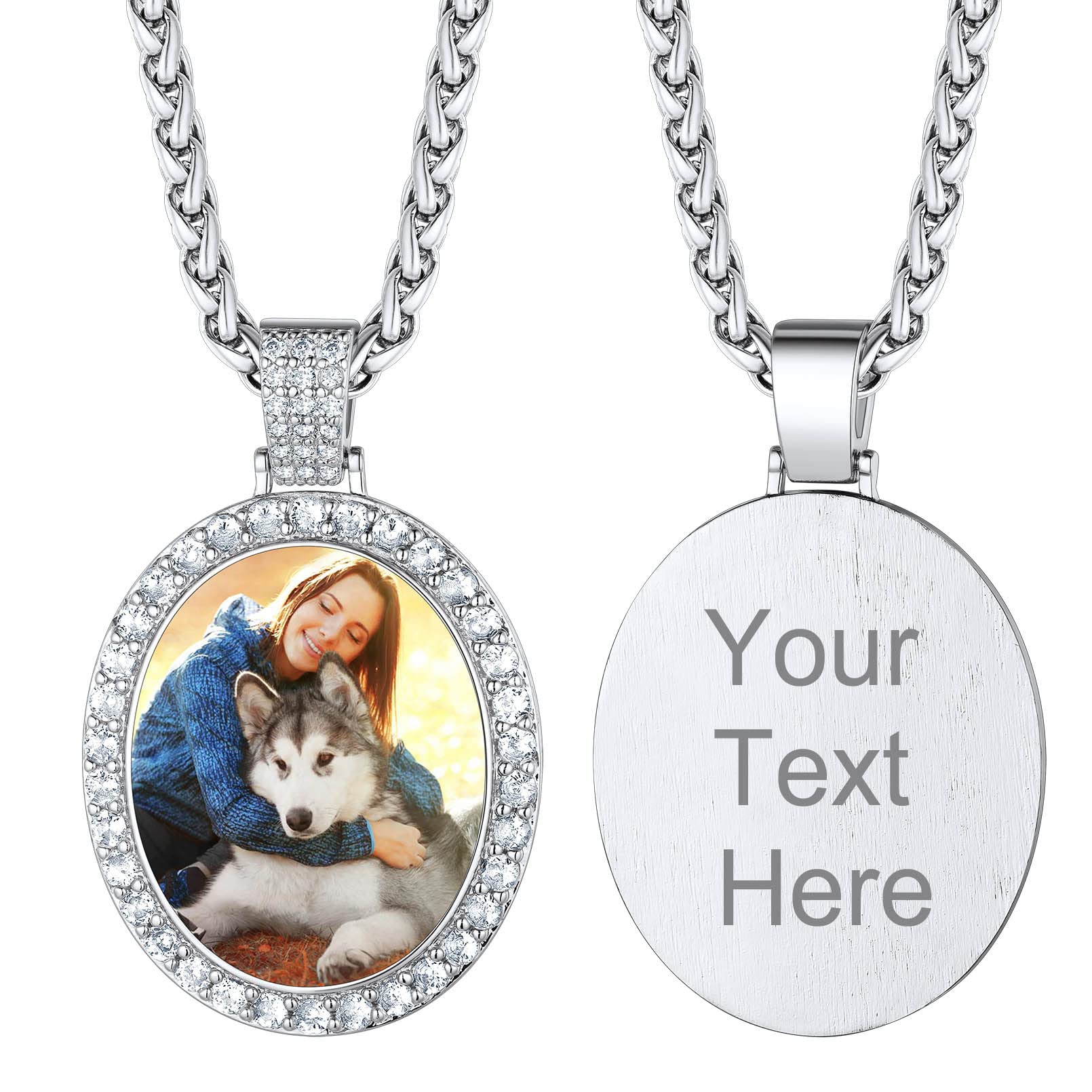 Custom4U Picture Necklace Personalized Photo Circle Chain for Men Women