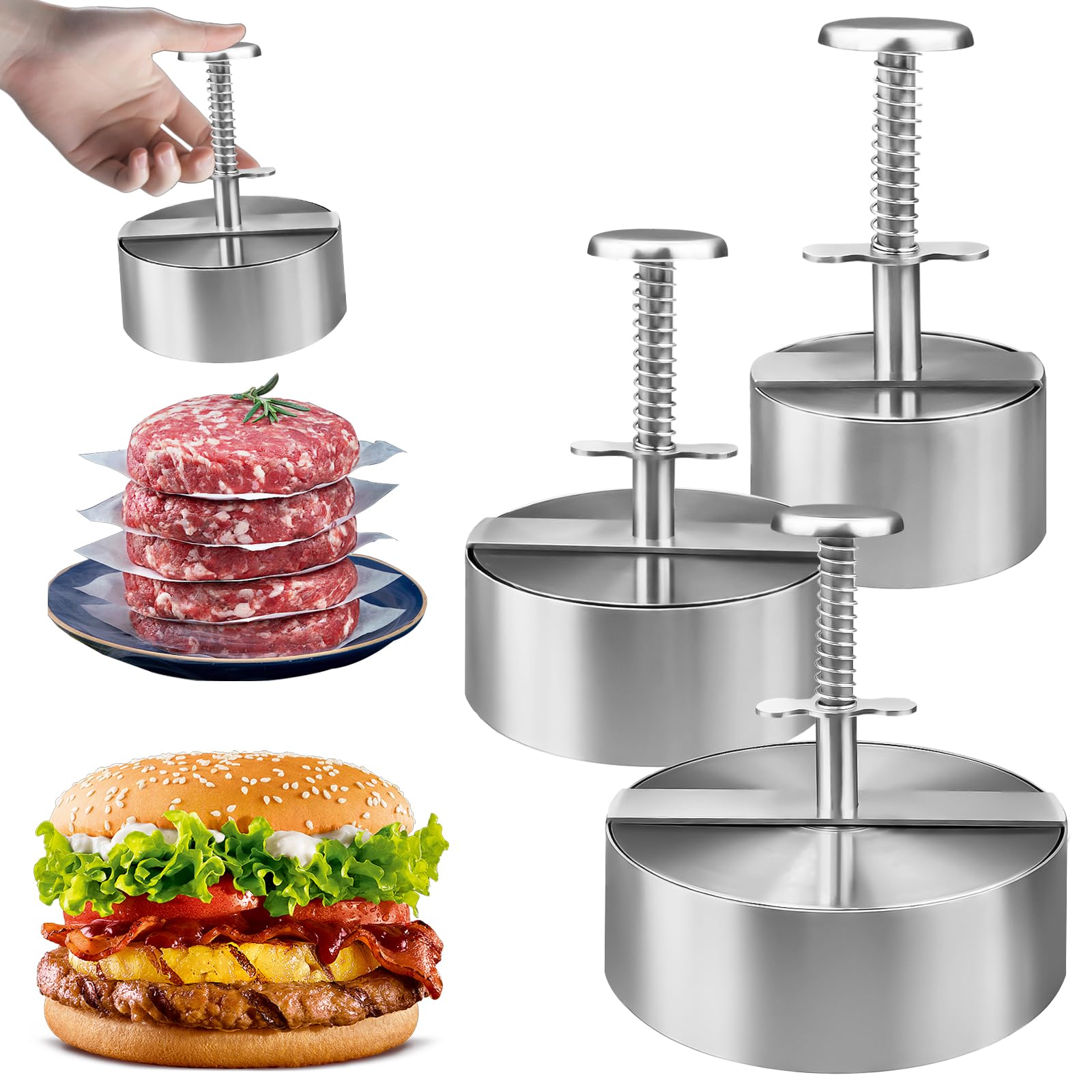 Moule à hamburger antiadhésif et réglable avec 3 tailles de disques interchangeables