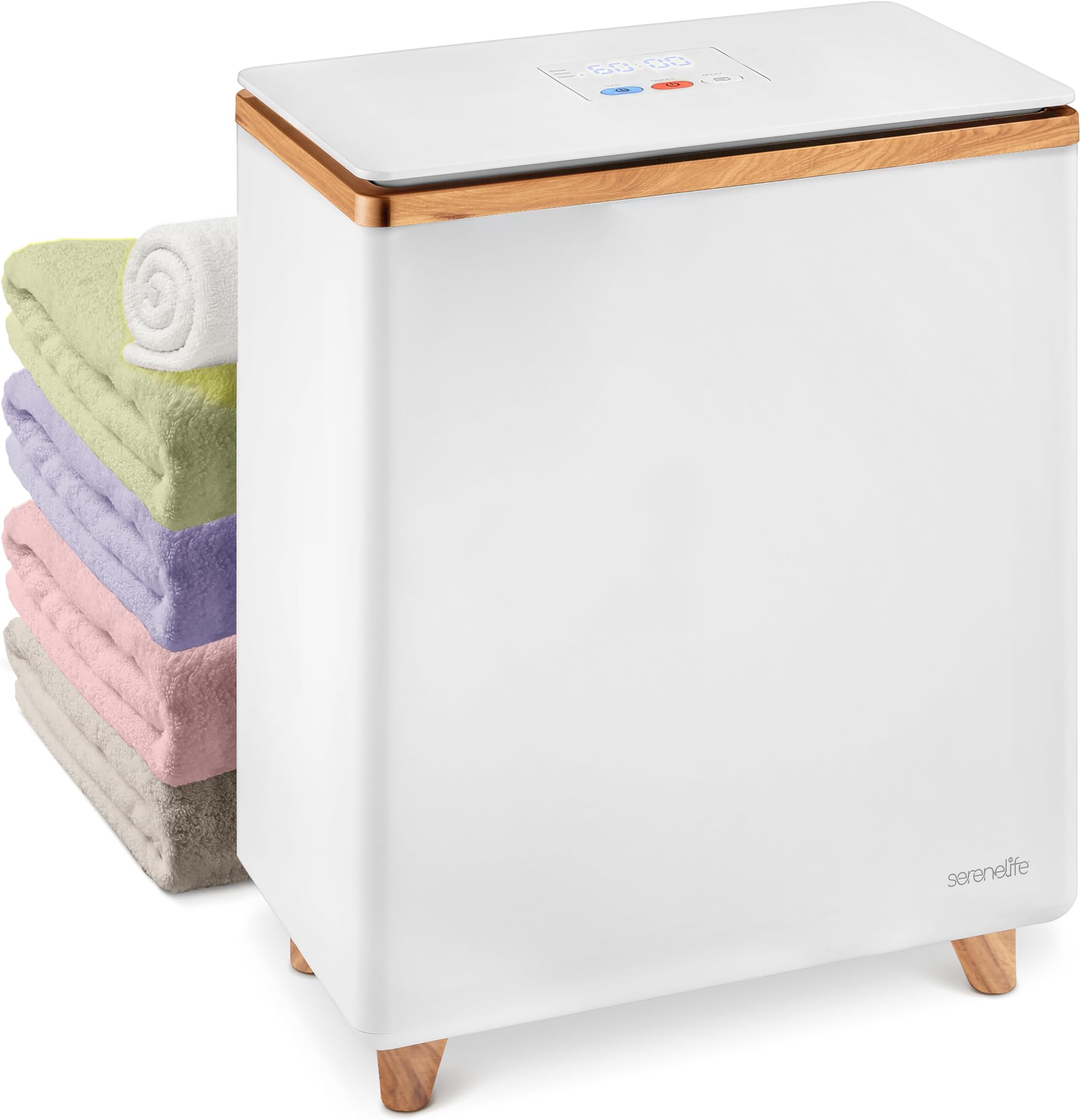 SereneLife Hot Towel Warmer w/ Customized Fragrance for Bathroom and Spa, Luxury Towel Heater Gift for Him or Her, Auto Shut off, Fits 2 Large Towels, Blankets, Bathrobes, PJ's - Natural Wood