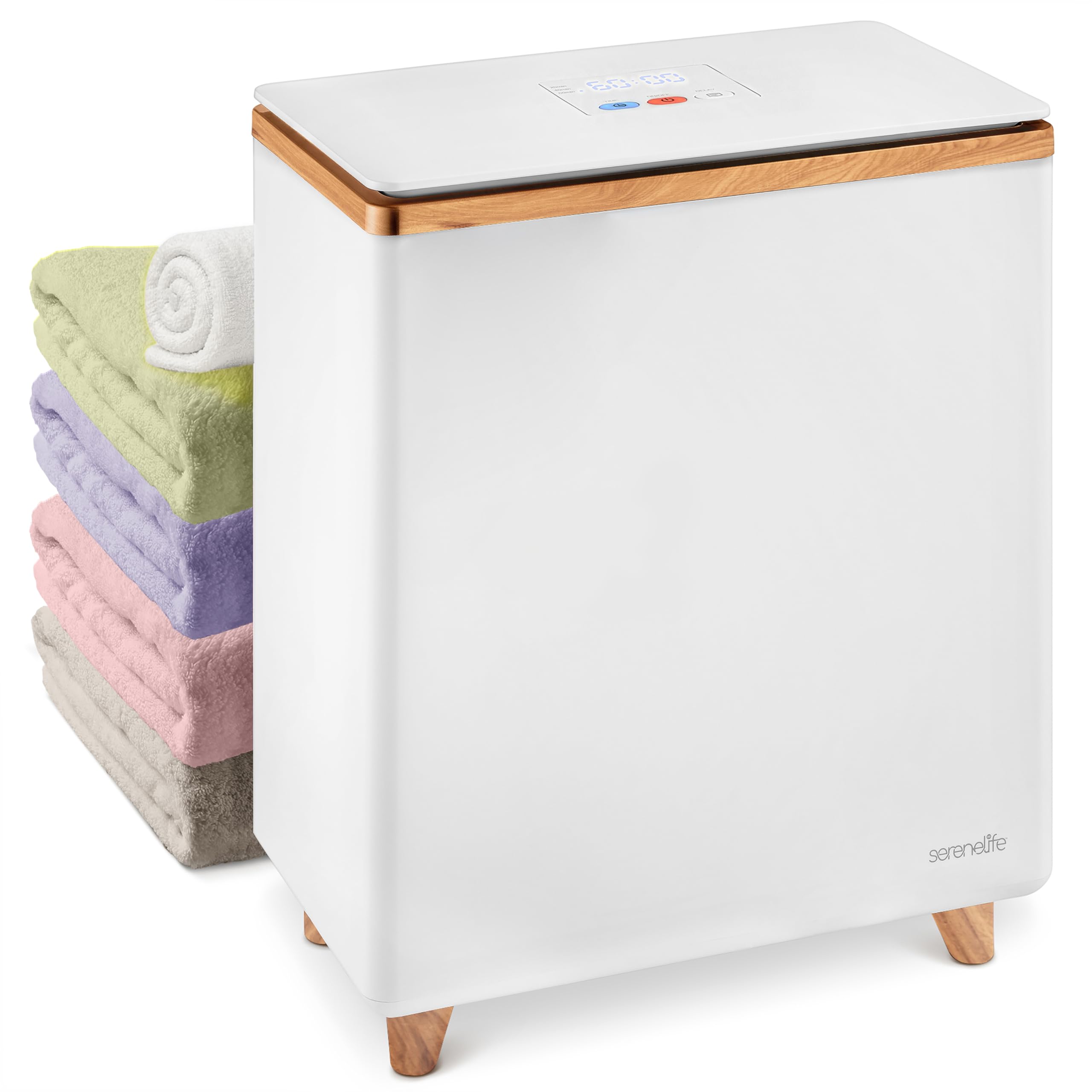 SereneLife Hot Towel Warmer w/ Customized Fragrance for Bathroom and Spa, Luxury Towel Heater Gift for Him or Her, Auto Shut off, Fits 2 Large Towels, Blankets, Bathrobes, PJ's - Natural Wood