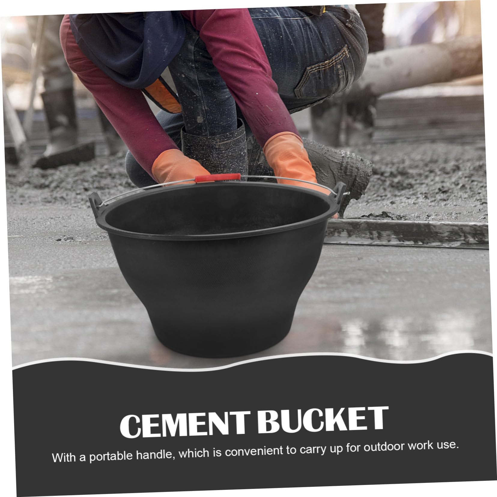 NUOBESTY Seau Grosse Noir Ciment de Poignée Léger en Plastique Portable Plusieurs styles Résistant Capacité pour Chantier et Jardinage