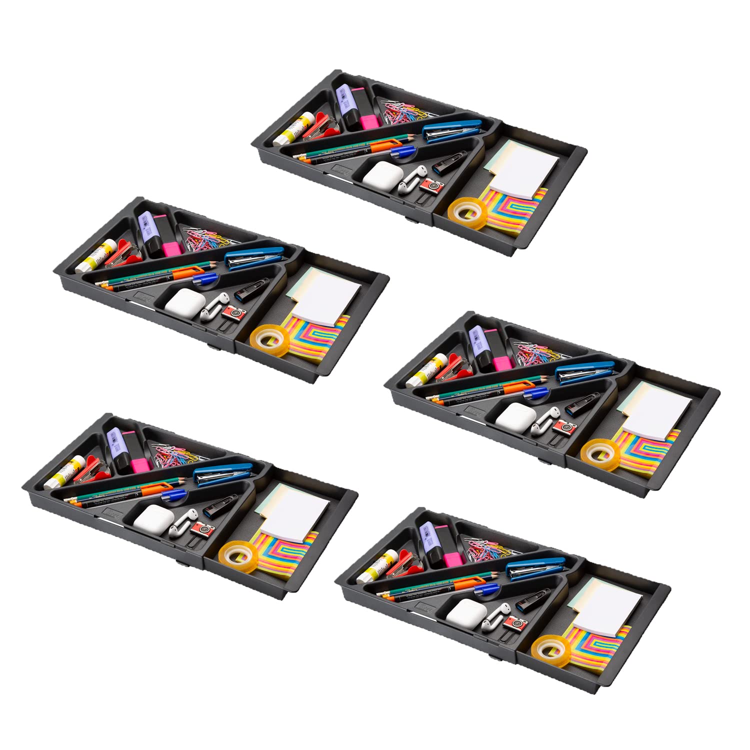 Stey Accesorios Black Extendible Desk Organiser Drawer Organiser Trays Office Organiser Marker Pens Extendable 32.8Cm To 45Cm (5 Pack)