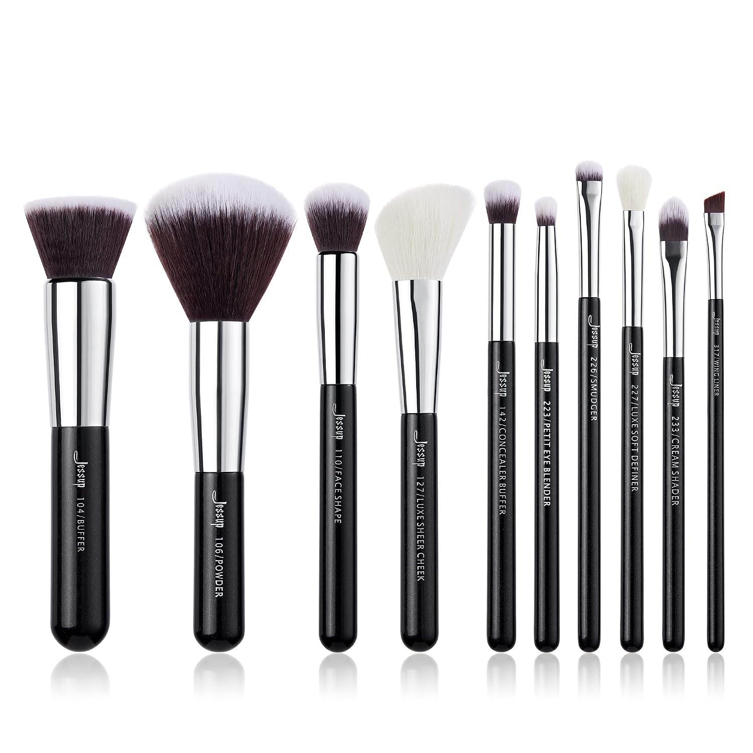 Jessup Makeup Brushes 10pcs Black/Silver Basic Makeup Brushes Set Foundation Eye Brush Lip Brush Makeup Brush Kit T176