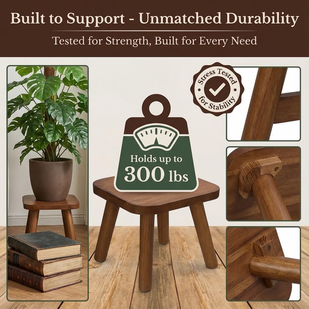 STORE INDYA Wooden Step Stool for Adults Non Slip Small Wooden Square Portable Foot Stool with Detachable Legs, Eco Friendly Mango Wood