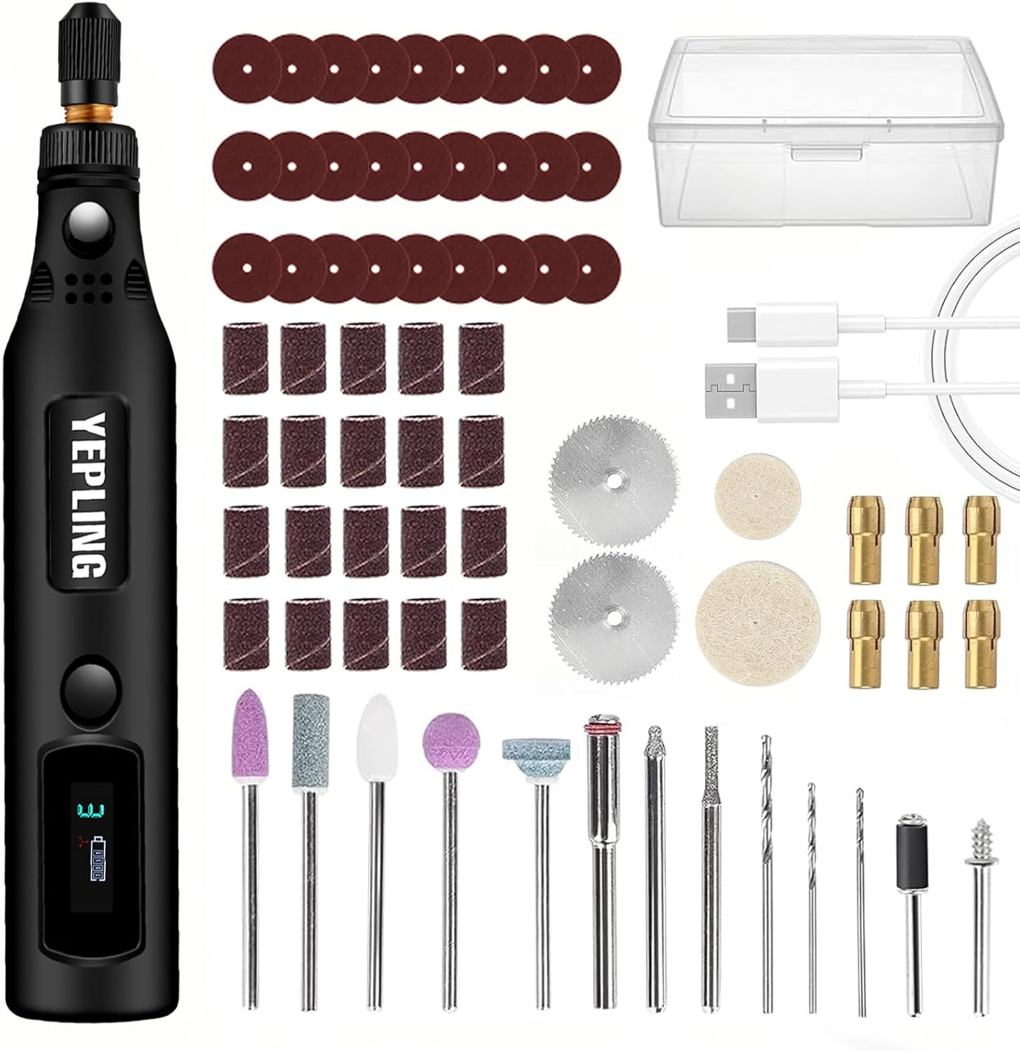 Cordless Rotary Tool, 3.7V Li-Ion 3 Speed Electric DIY Mini Polisher Kit with LED Screen, 72 Pieces Accessories USB Cordless Multi-Tool, Great for Light Small DIY Work