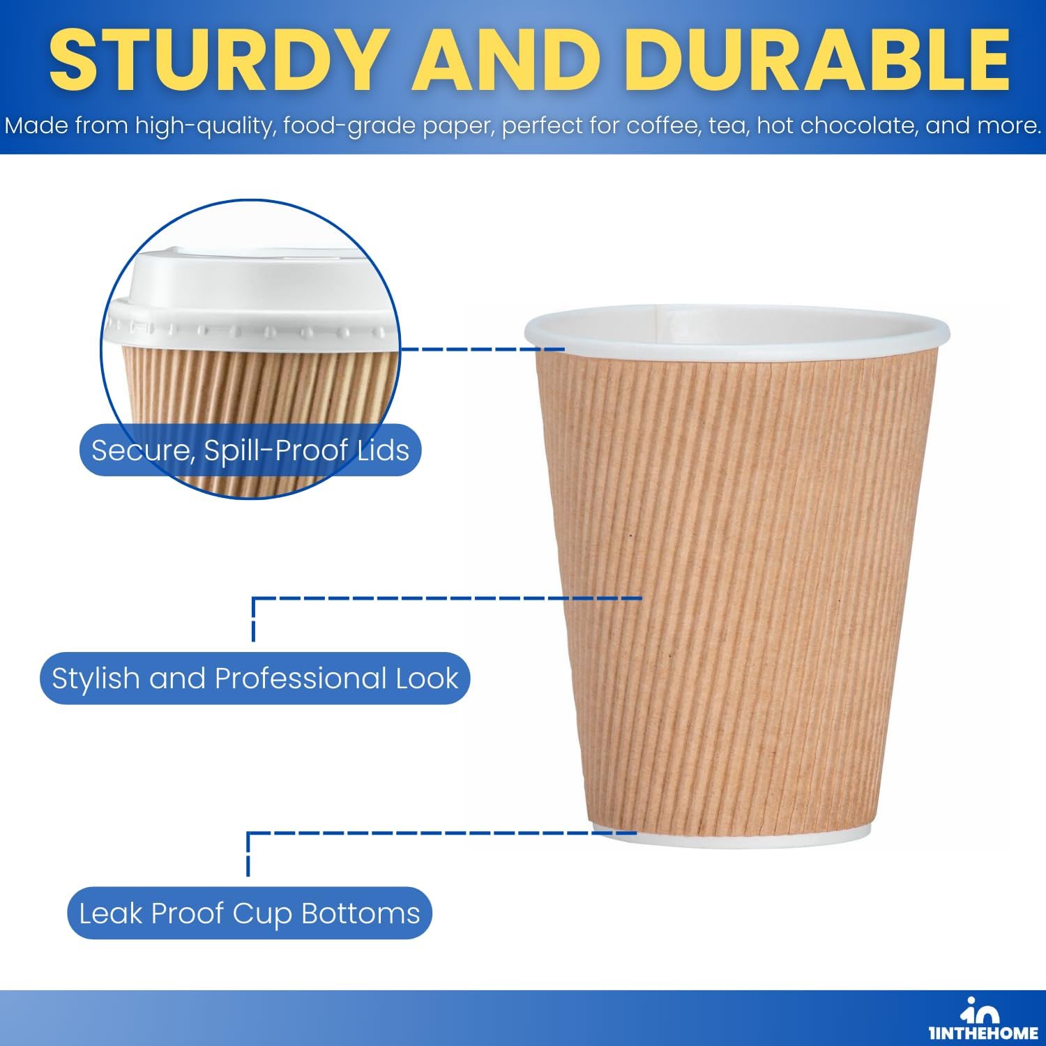12オンス コーヒーカップ 蓋付き 使い捨て 断熱 リップル 壁紙 コーヒー ホットカップ (カップ50個 & 蓋50個) レストランウェア -  12オンスの使い捨てコーヒーカップ、コーヒー用リップルウォールホットカップ25個 - 蓋は別売り、ロールリム、グレーペーパー断熱コーヒー ...