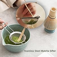 Vista 5 de Matcha Kit Set, Matcha Whisk Set Includes Matcha Bowl And Holder, Bamboo Matcha Whisk, Scoop and Matcha Sifter, 17 oz Mottled Blue Glaze Ceramic