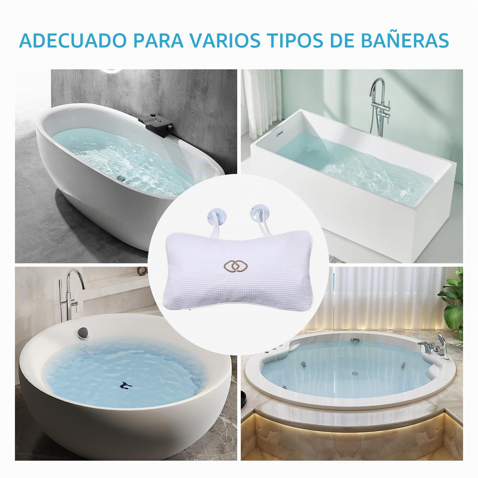 YUET Almohadas de baño para la Cabeza y el Cuello con ventosas, Impermeables, Antideslizantes, cojín de baño Premium, reposacabezas ergonómico y Respaldo con Caja de Regalo Blanco