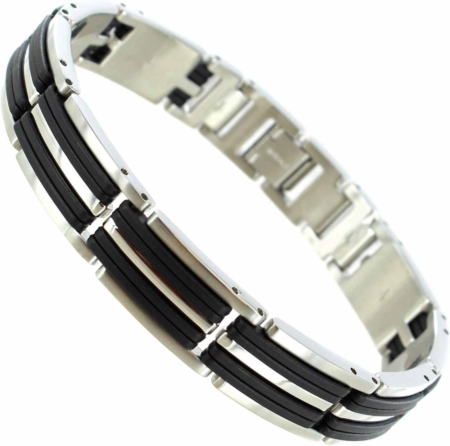 Slick Black Link Design Solid Stainless Steel Black Modern Mens Bracelet