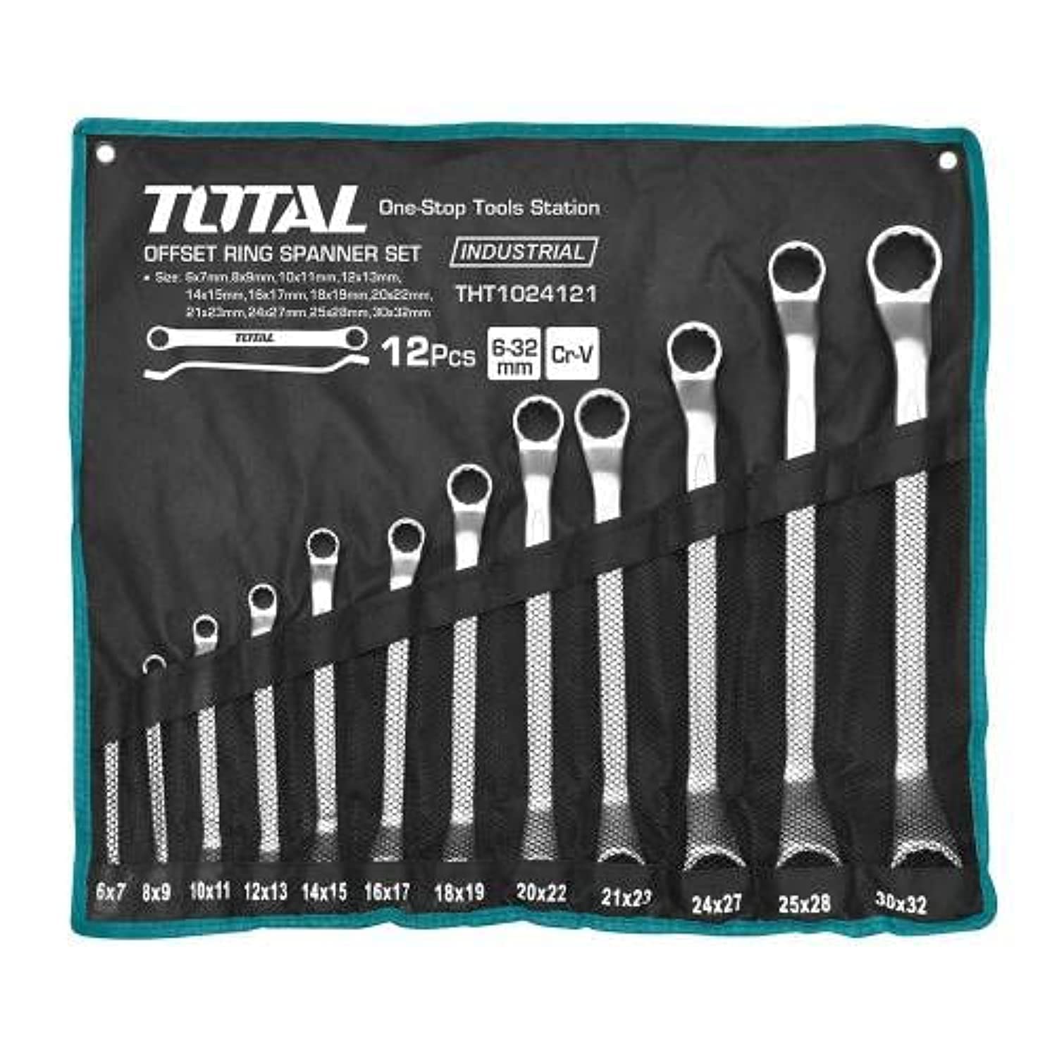 Clés fixes décalées Total Tools : pochette de 12 clés doubles de 6 à 32 mm en chrome vanadium