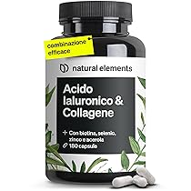 Collagene e Acido Ialuronico Integratore, 180 Capsule, + Vitamina C e Biotina, 1000mg Collagene Idrolizzato + 200mg Acido Ialuronico, Testato in Laboratorio, per Pelle, Capelli e Unghie