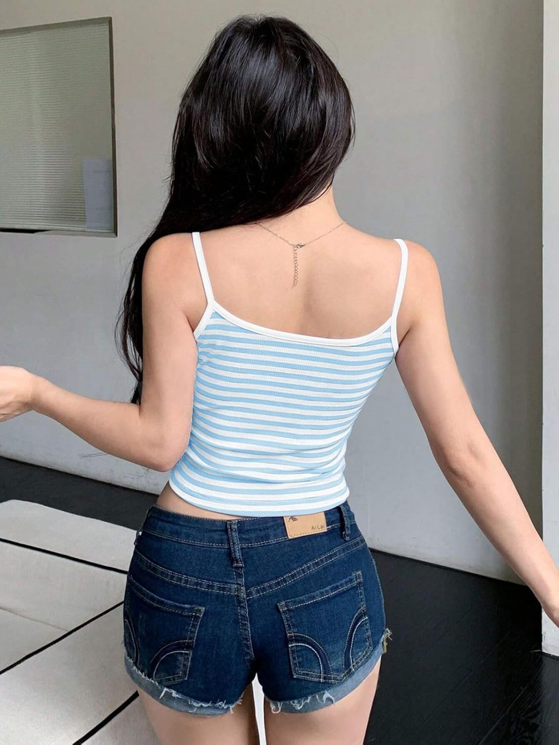 Women Y2K Striped Colorblock Spaghetti Strap Crop Cami Tank Sleeveless Backless Aesthetic Going Out Tops Girls - Image 2