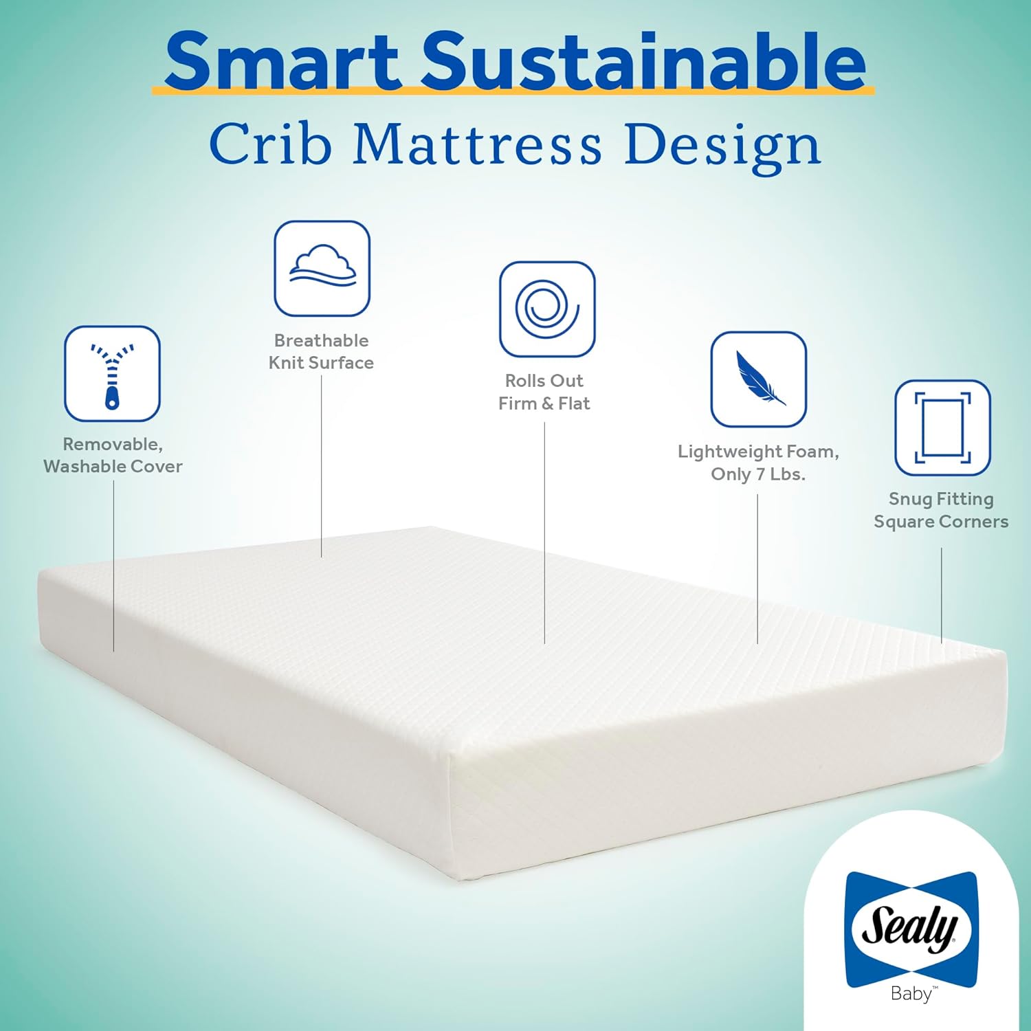 Sealy Baby Butterfly Knit Breathable Crib Mattress, GREENGUARD GOLD Certified, Made in USA, Premium Foam, Washable Easy to Clean Cover, Toddler Bed Fit, Safety & Quality Tested, 52x28" - Image 6