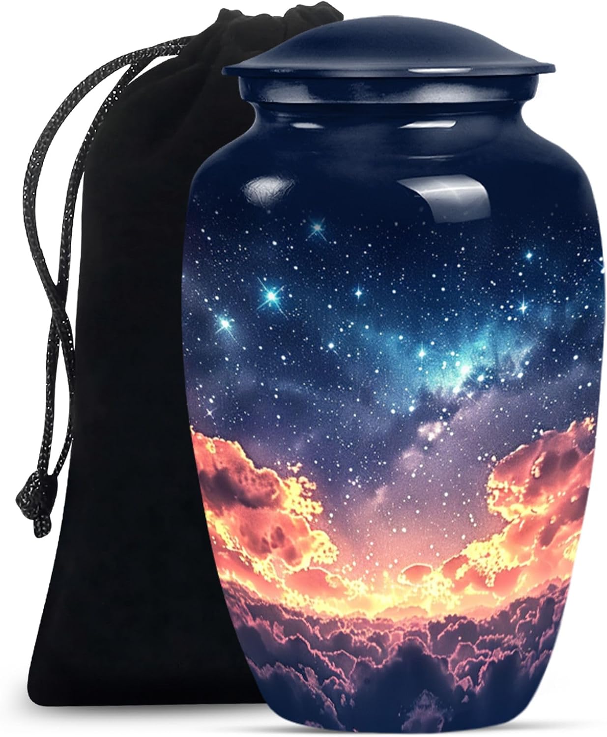 Lighting Night Funeral Urn, 10 Inch Urn for Human Ashes, Large Cremation Urn for Adult Men and Women, Memorial Funeral Urn, Burial Urn for Ashes, Blue Urn, Decorative Urn for Ashes