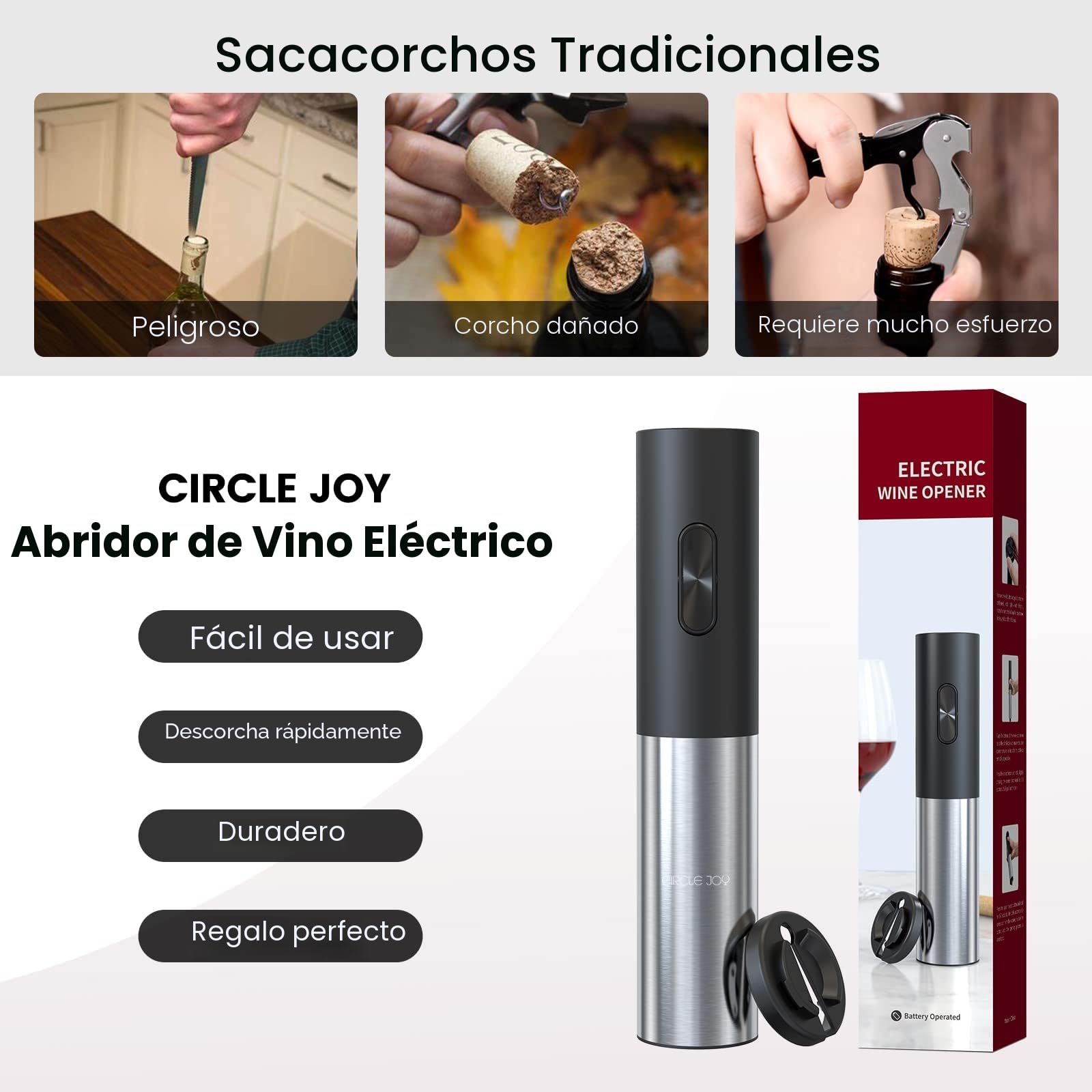 CIRCLE JOY Sacacorchos Eléctrico Abridor de Vino Automático con Cortador de Lámina Bloqueable