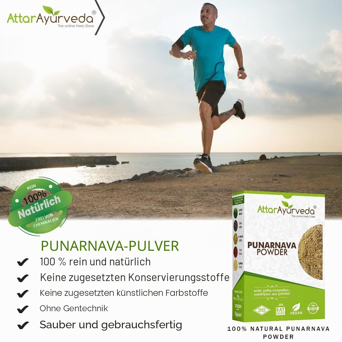 Attar Ayurveda Punarnava Powder Contain Fiber and Pectin for Kidney Rejuvenation 100% Pure and Natural No Preservative, Vegan Friendly Non-GMO 250gm